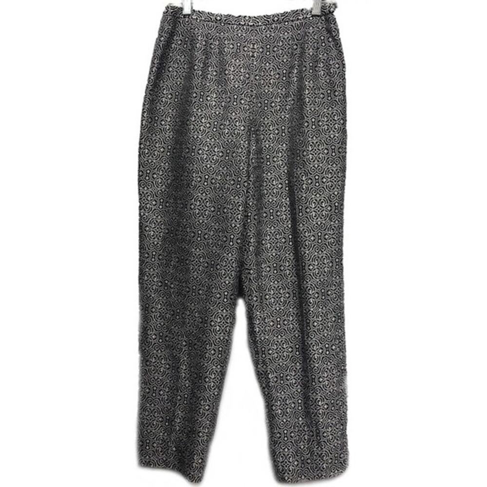 Talbots 100% Silk Black Silver Brocade Crop Pants Women's 8 Damask